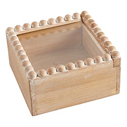 Square Bead Trimmed Wooden Box with Glass Lid - 6 x 6-Inch Square