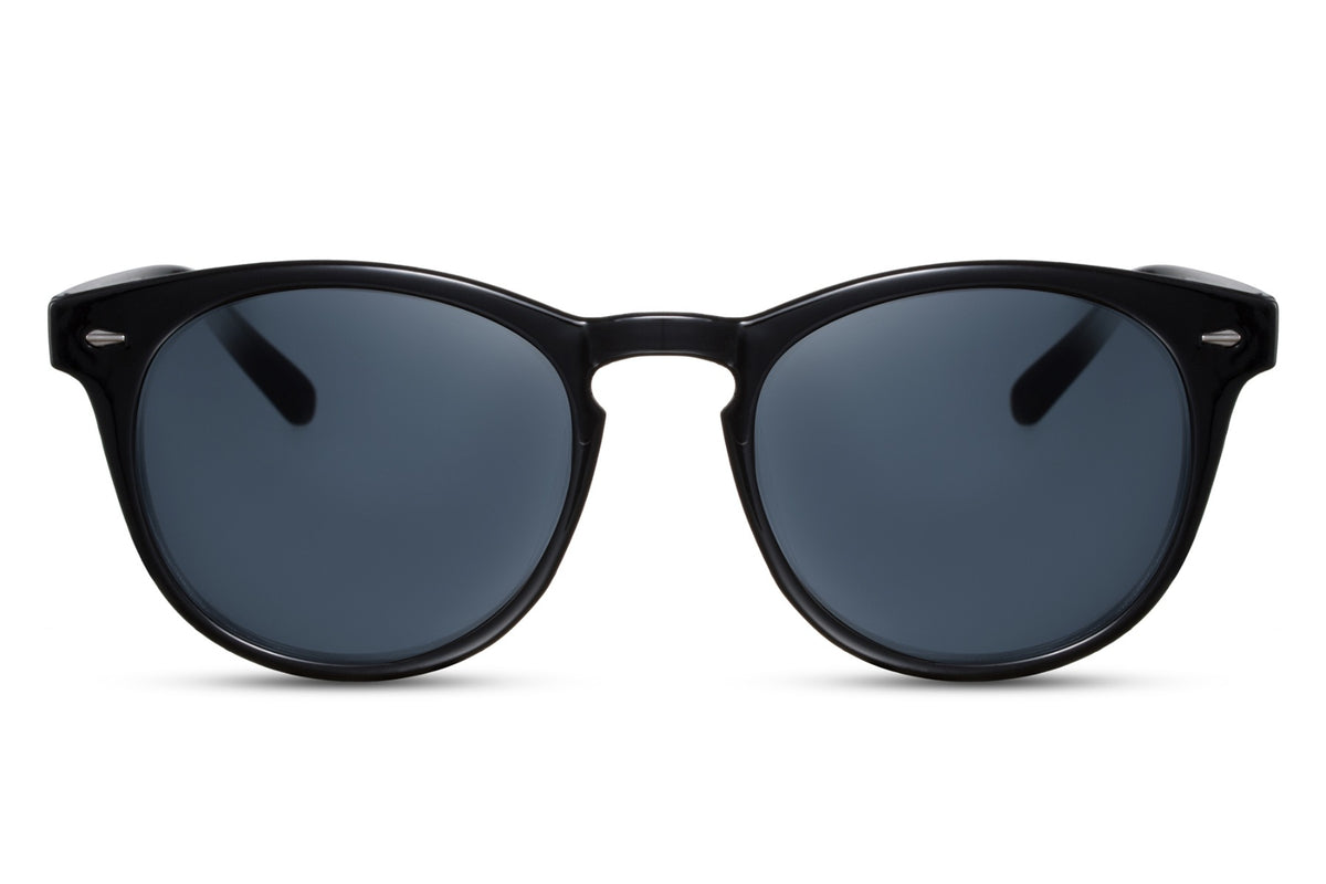 Classic Round Black Sunglasses with Silver Detailing