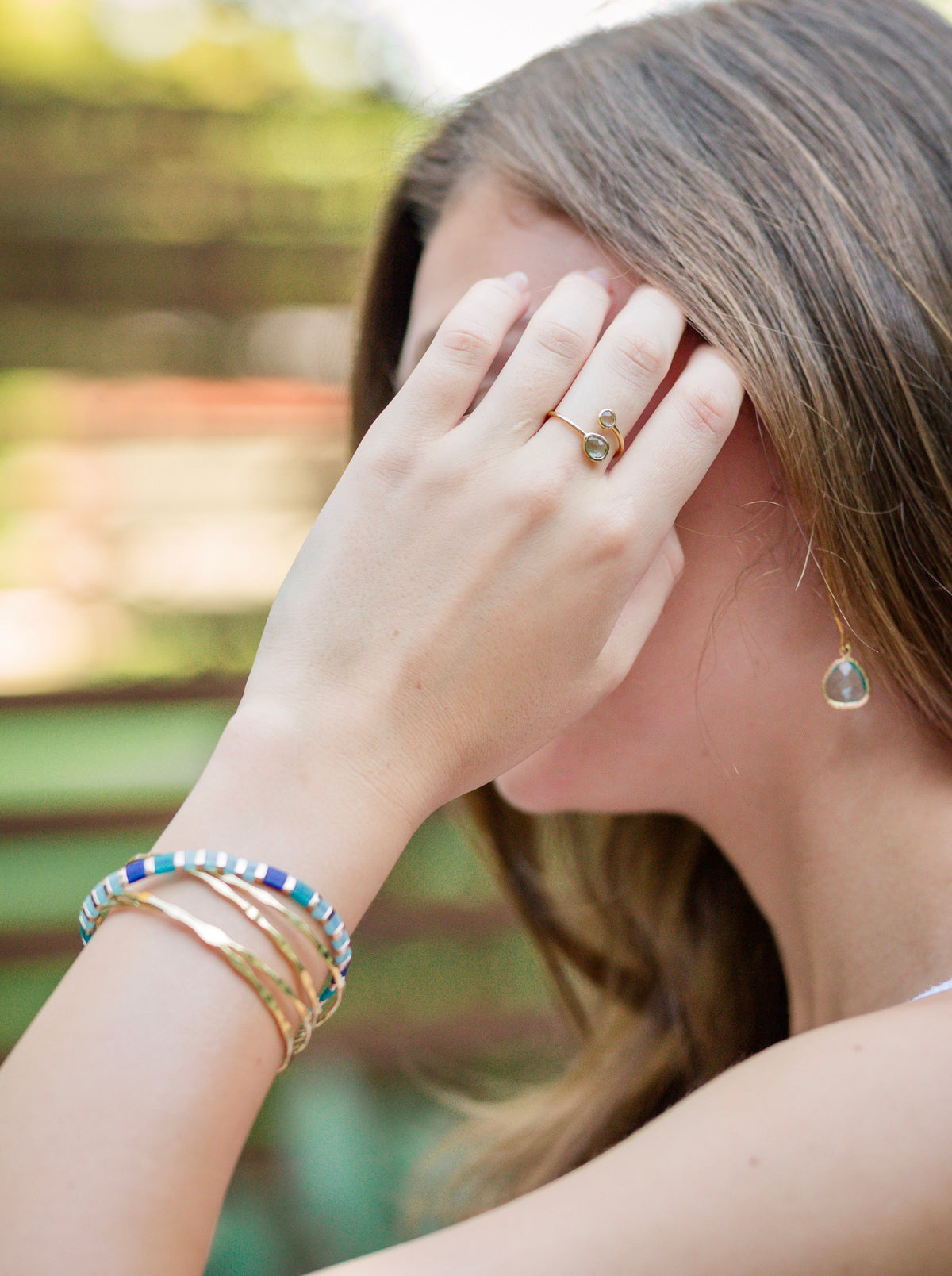 Gemstone Adjustable Ring Gold & Aqua
