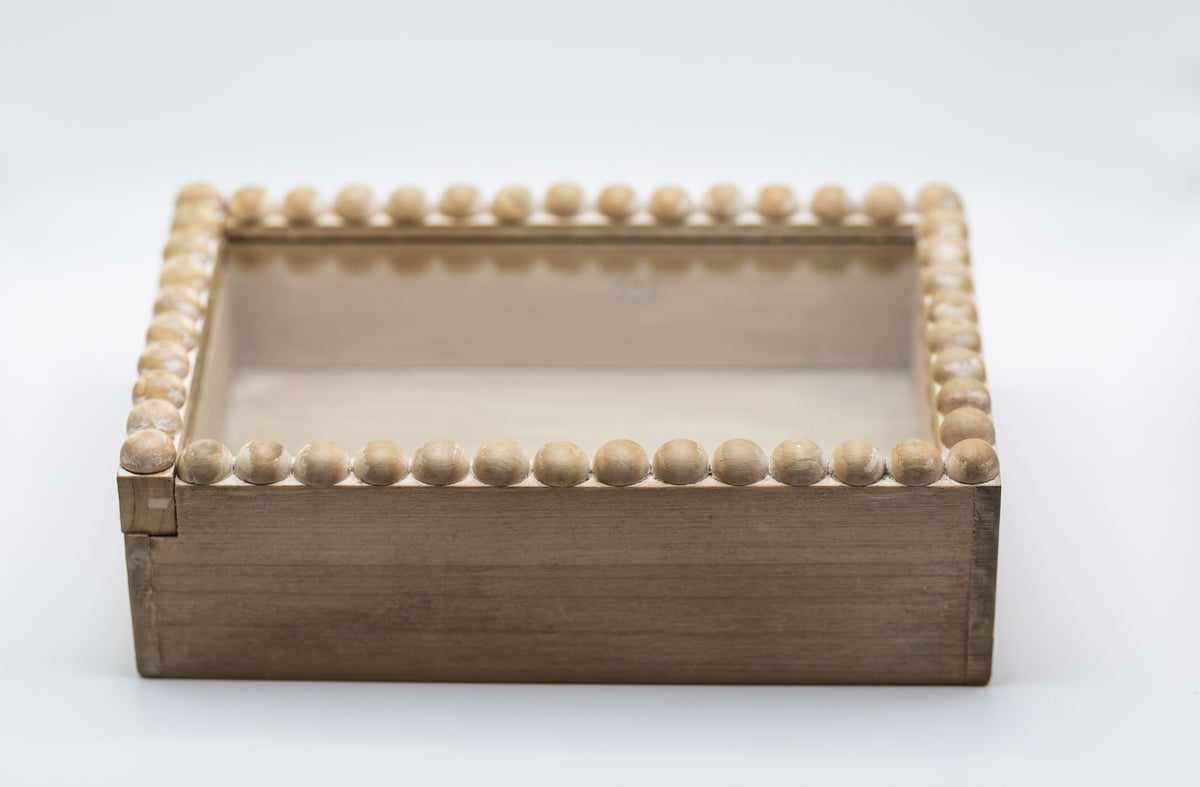Rectangular Beaded Glass Top Wooden Box