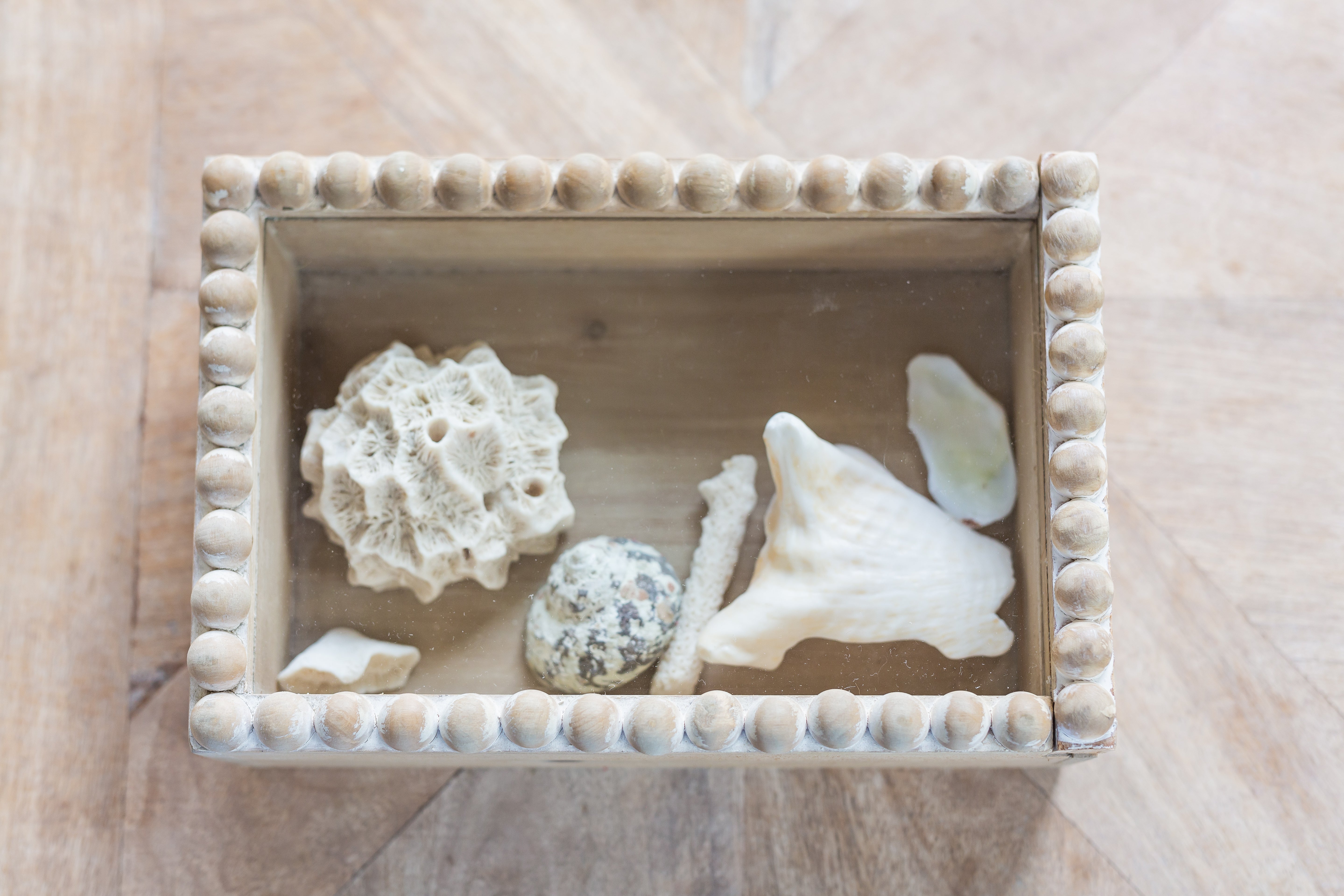 Rectangular Beaded Glass Top Wooden Box