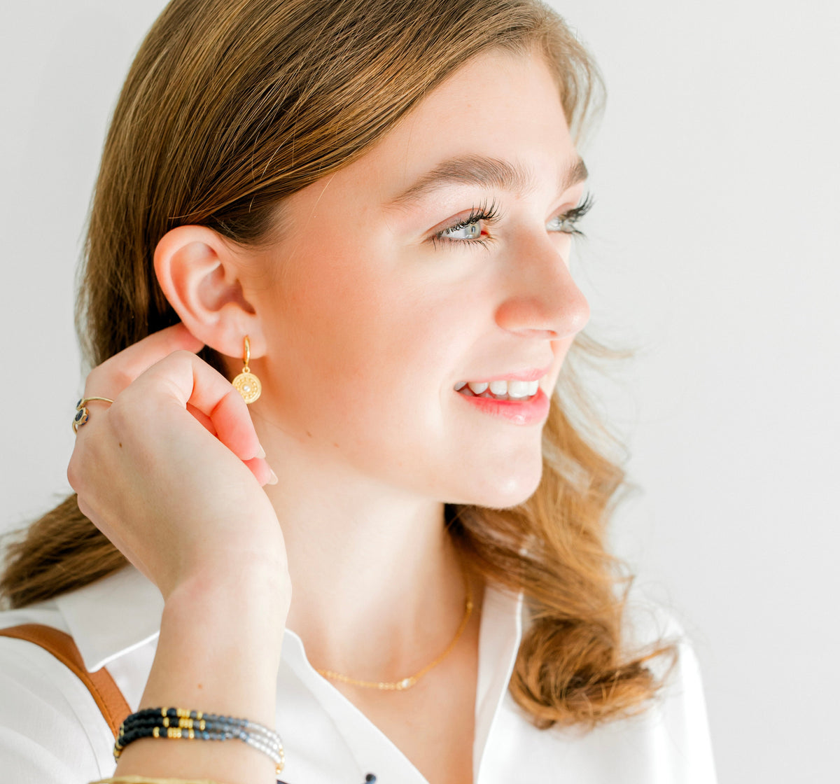 Coin Charm Huggy Hoop Earrings (Gold)