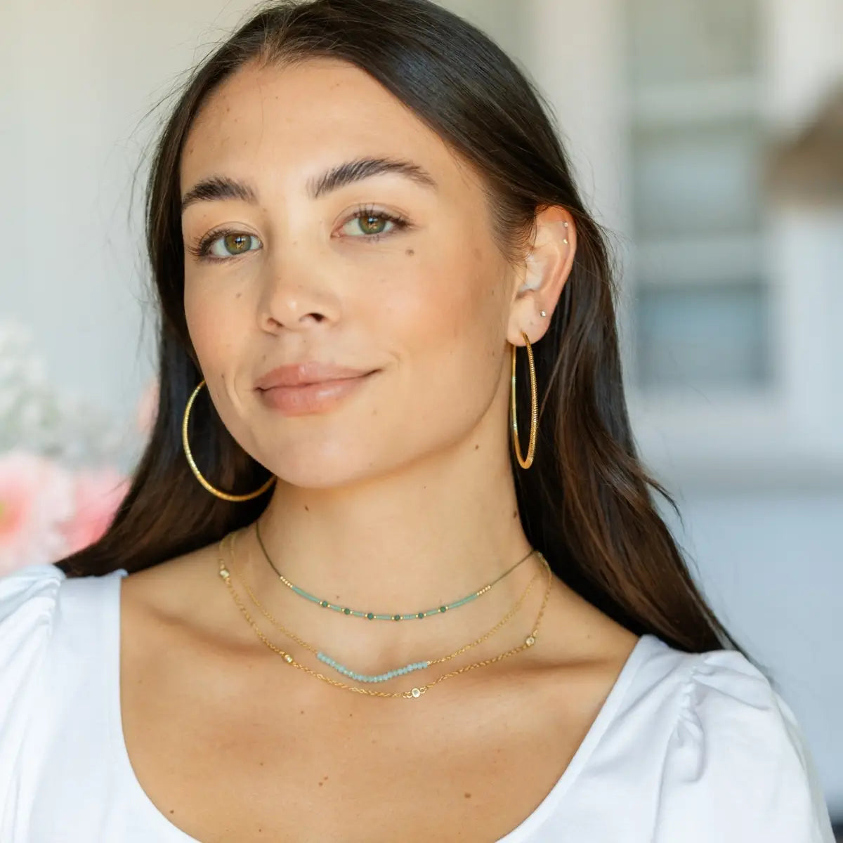 Delicate Crystal Accented Necklace -  Aqua