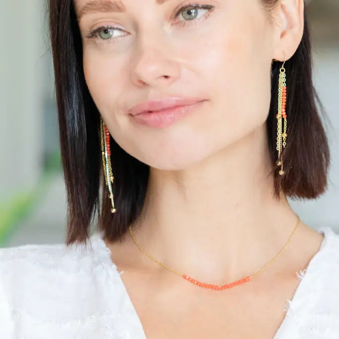 Delicate Crystal Accented Necklace - Coral
