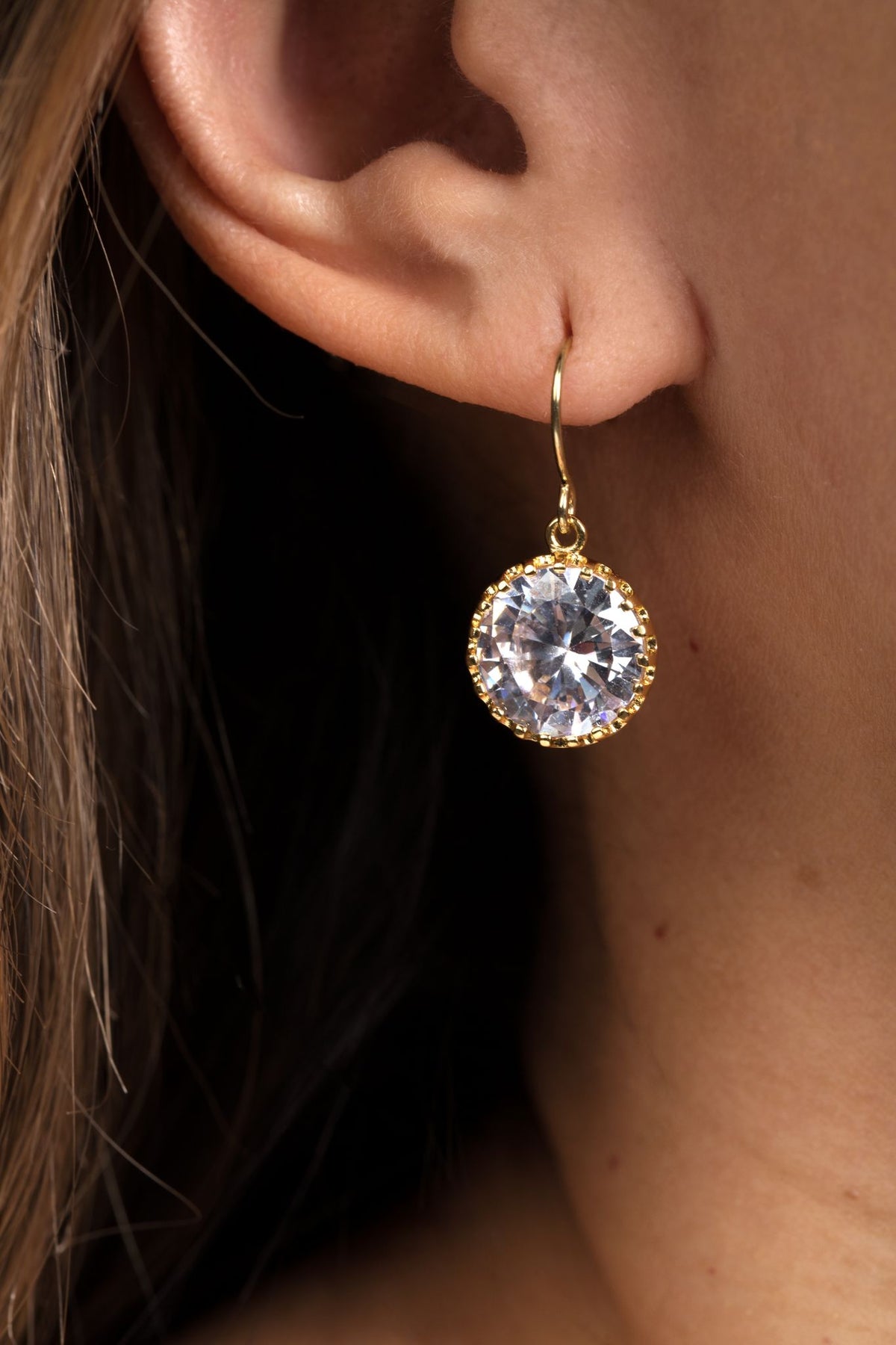 Gold Crystal Round Earrings