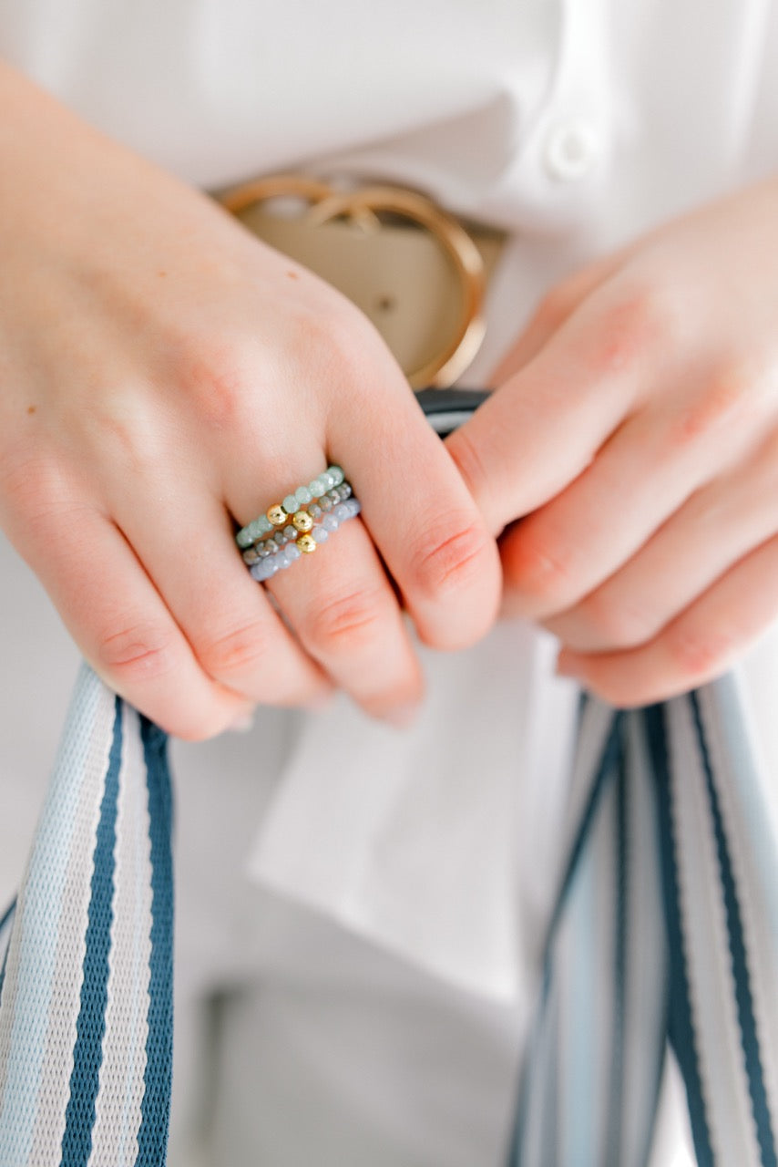 Crystal Stretch Ring with Gold Center Bead (Teal)