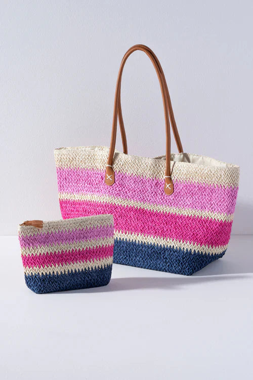Formentera Tote and Pouch Set - Pink and Blue
