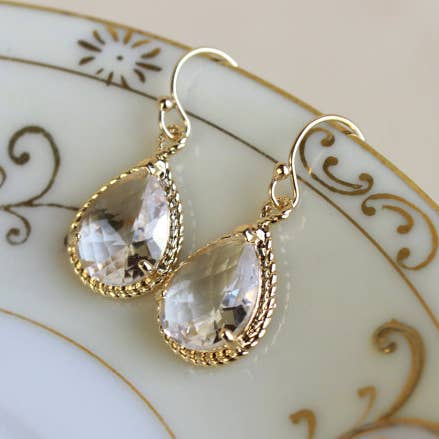 Gold Crystal Teardrop Earrings