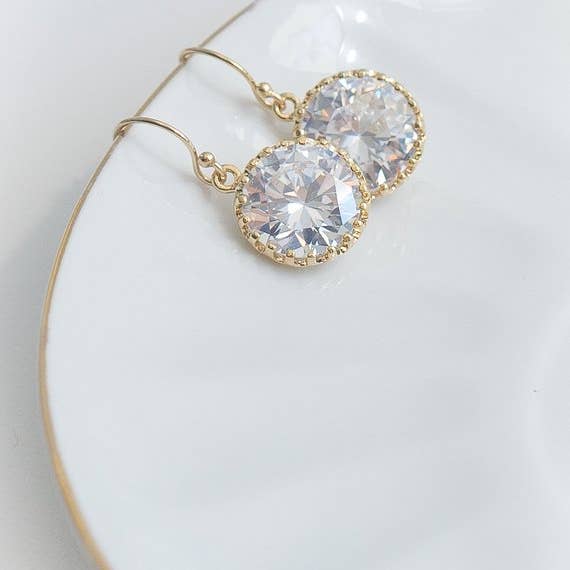 Gold Crystal Round Earrings