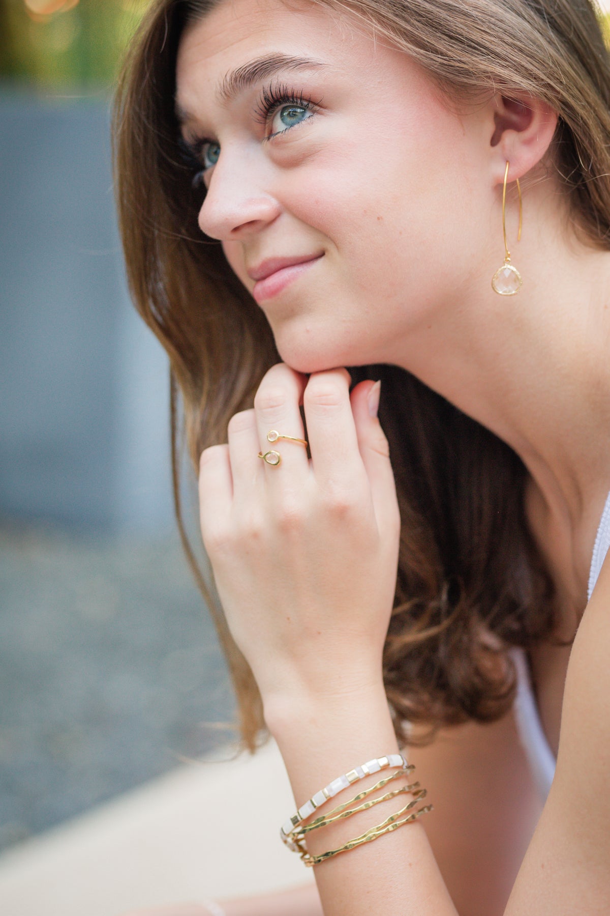 Gemstone Adjustable Ring Gold & Clear