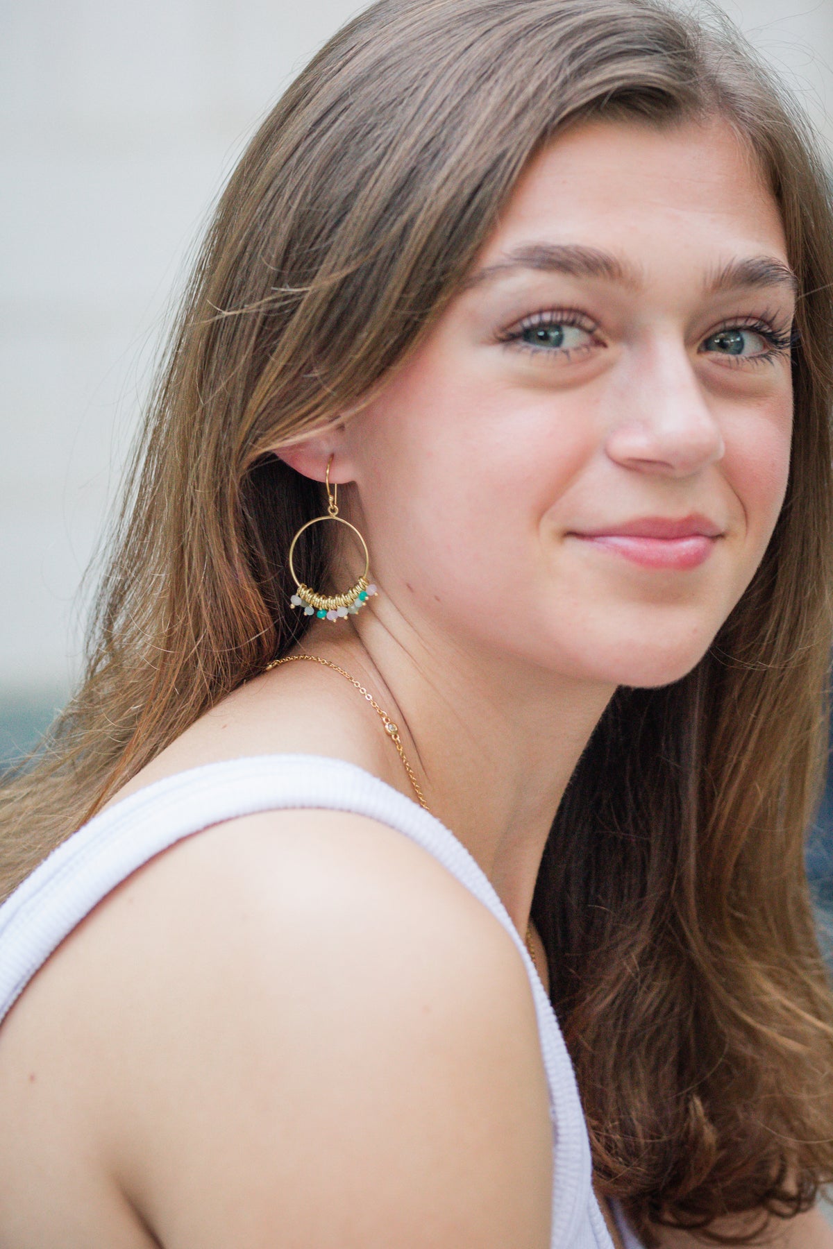 Multi Colored Stone Hoop Earrings (Gold Plated Silver)