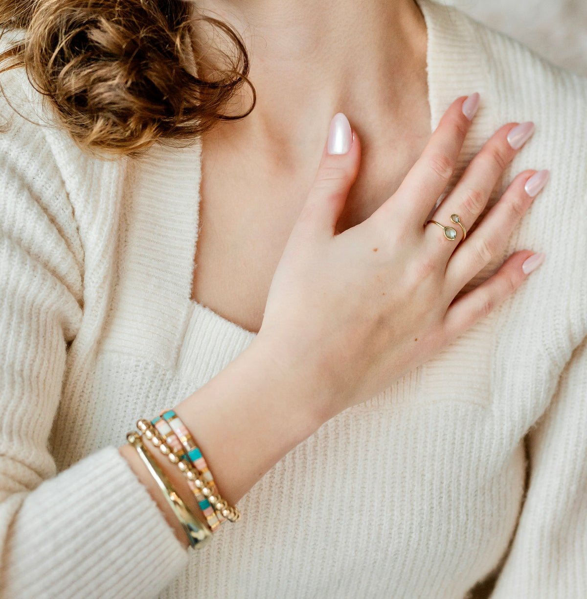 Gemstone Adjustable Ring Gold & Erinite
