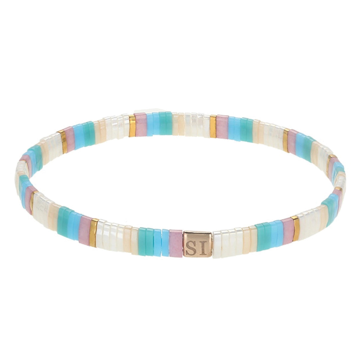 Miyuki Tila Stretch Bracelet - Aqua, Lavender, White