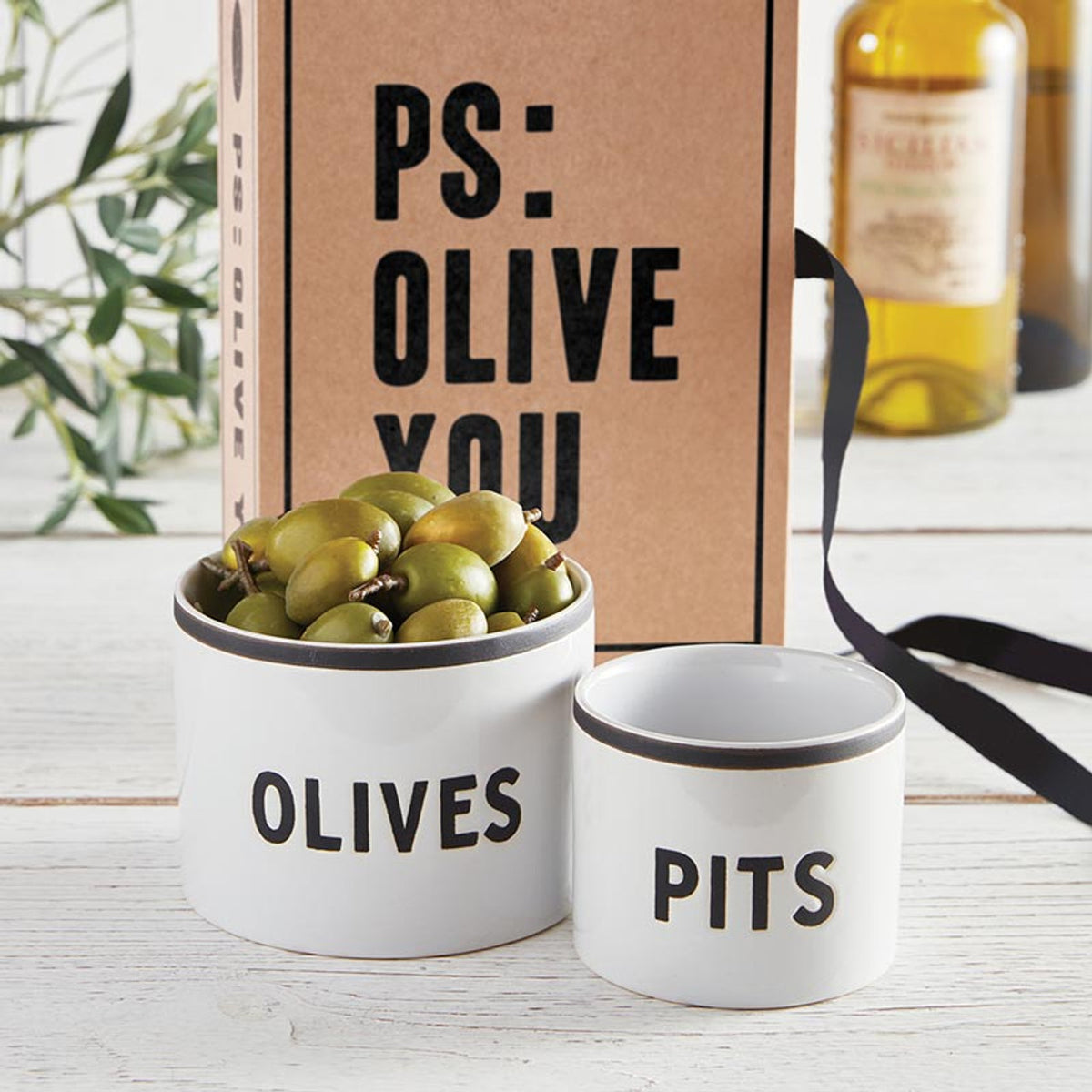 Olive + Pits Bowls (Matte White with Matte Black Lettering)