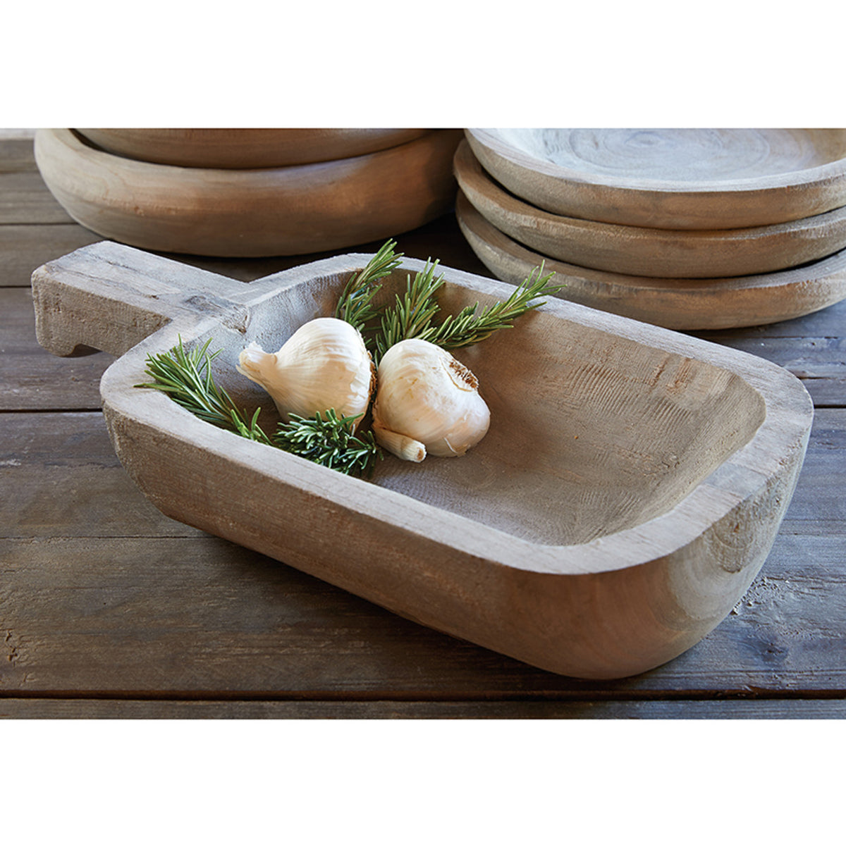 Grey Paulownia Handle Tray (Grey Wood)