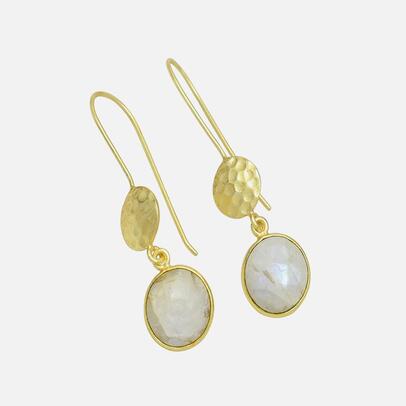 Rainbow Moonstone Dangle Earrings (Gold Plated Brass)