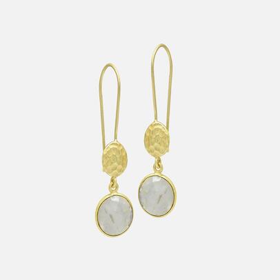 Rainbow Moonstone Dangle Earrings (Gold Plated Brass)