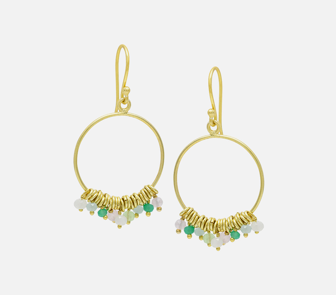Multi Colored Stone Hoop Earrings (Gold Plated Silver)