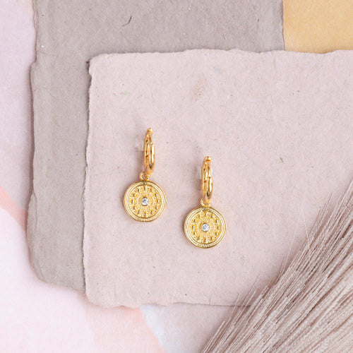 Coin Charm Huggy Hoop Earrings (Gold)