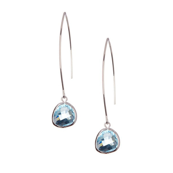 Silver Thread Through Earrings with Gemstone Drop - Cornflower