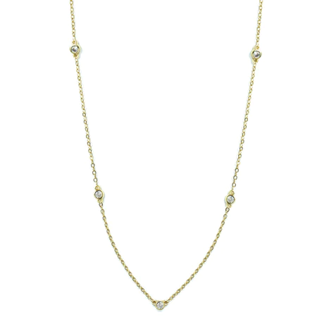 Single Layering Necklace with Multiple Framed Cubic Zirconia Gold