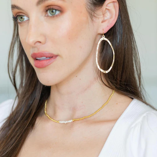 Abstract Hammered Gold Oval Hoops