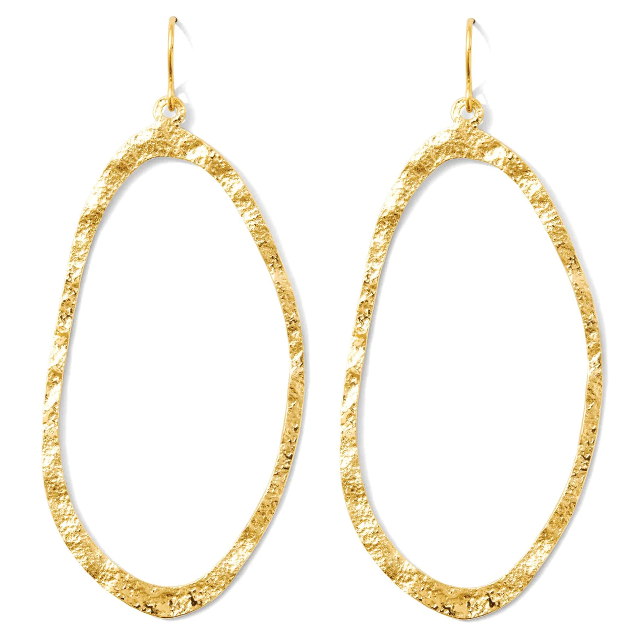 Abstract Hammered Gold Oval Hoops