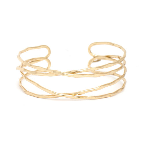 Hammered Gold Intertwined Cuff Bracelet (Gold)
