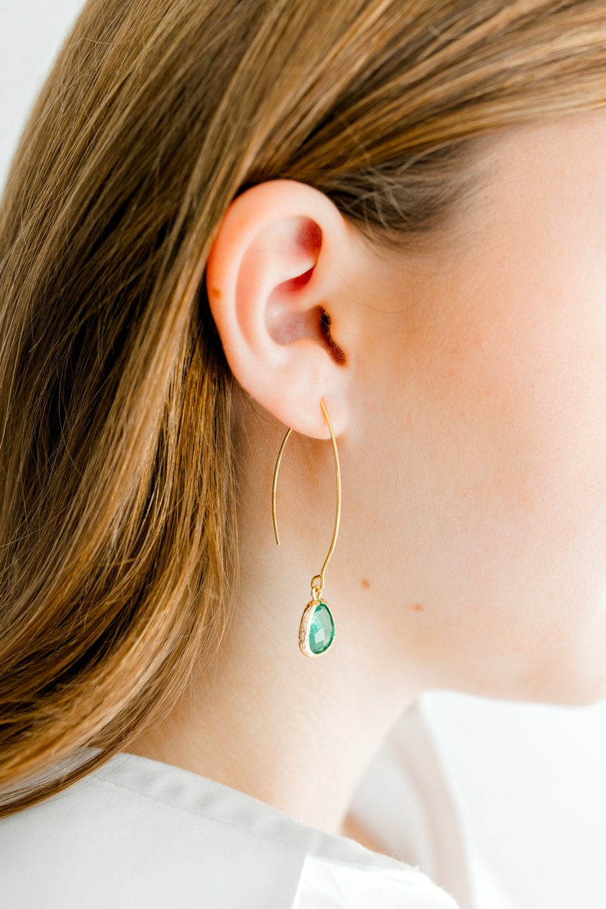 Gold Thread Through Earrings with Gemstone Drop - Erinite