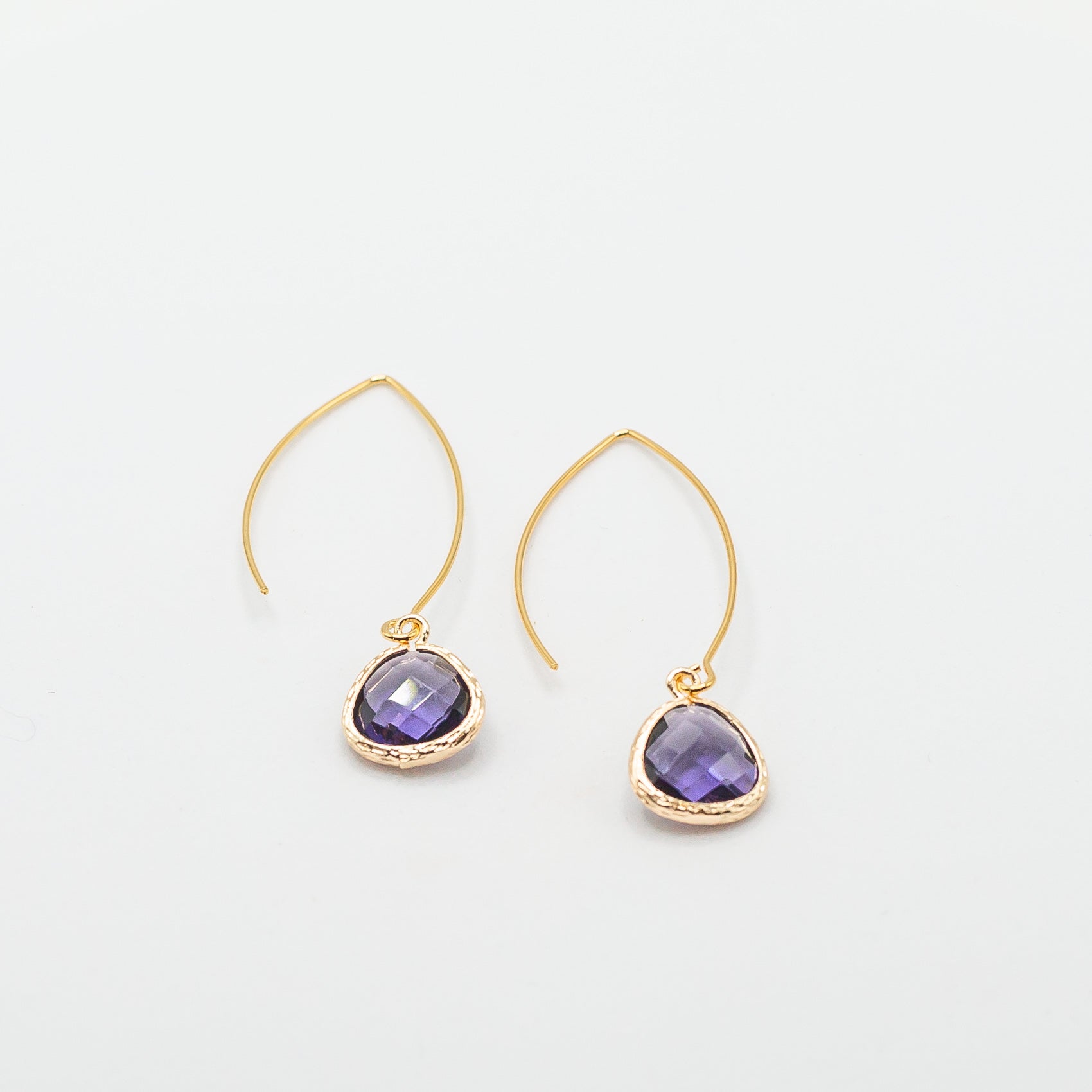 Gold Thread Through Earrings with Gemstone Drop - Plum