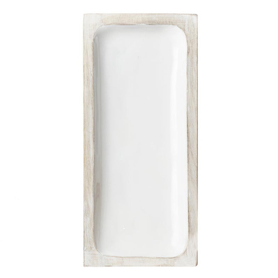 Mango Wood Enamel Serving Tray - 11"