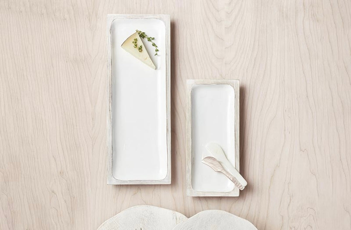 Mango Wood Enamel Serving Tray - 16"