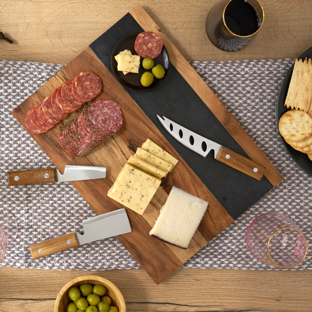 Wood with Slate Cheese Serving Board and Soapstone Chalk Set