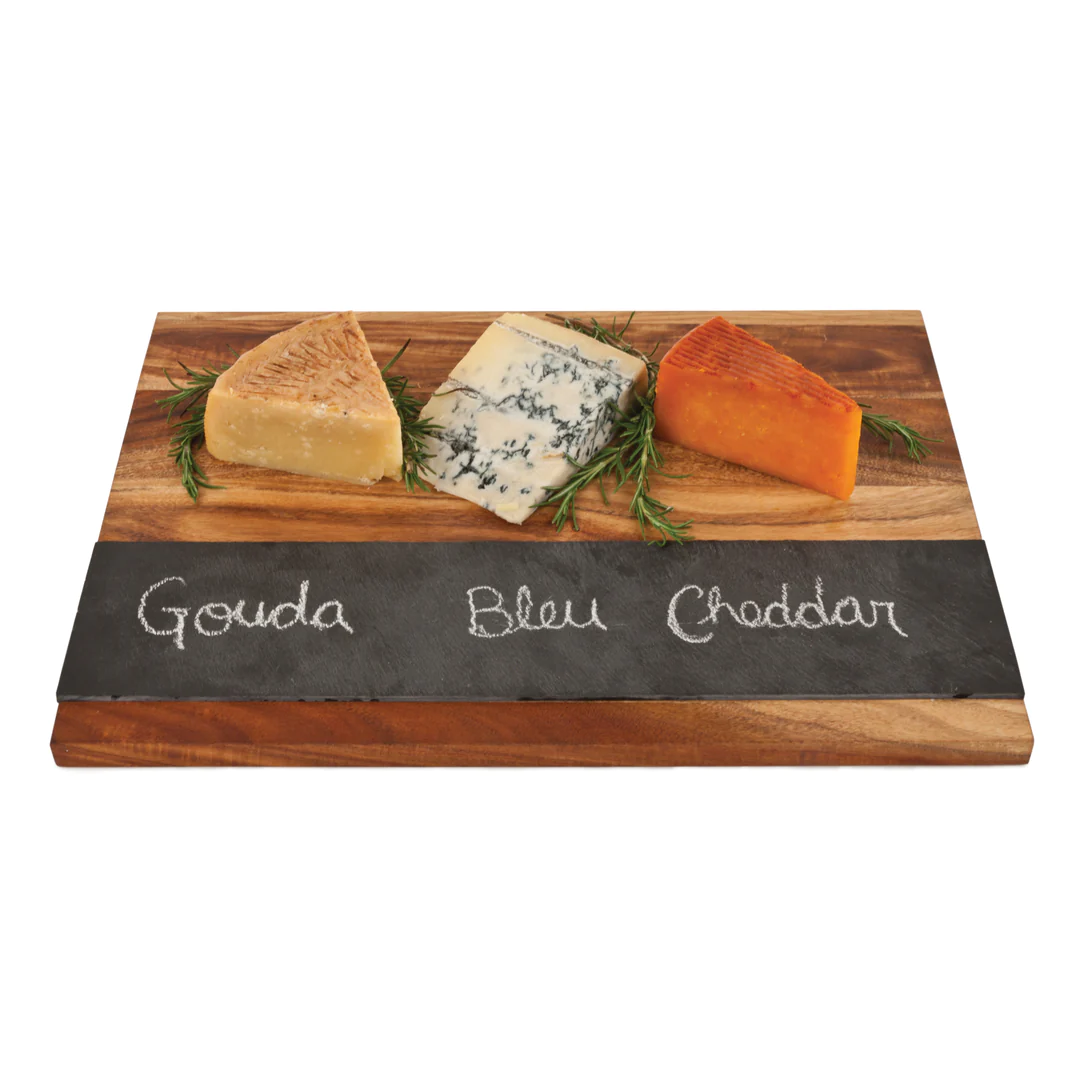 Wood with Slate Cheese Serving Board and Soapstone Chalk Set