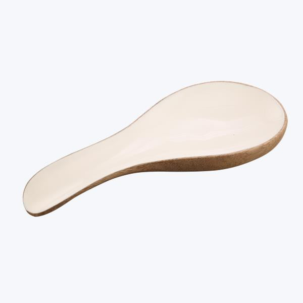 Brown Wood and Beige Enamel Spoon Rest