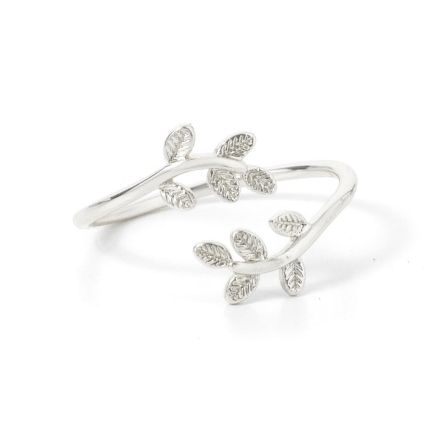 Adjustable Silver Plated Leaf Ring