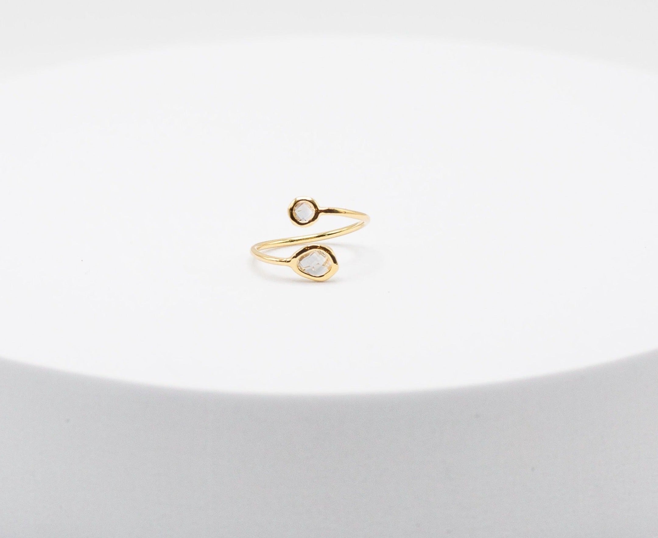 Gemstone Adjustable Ring Gold & Clear