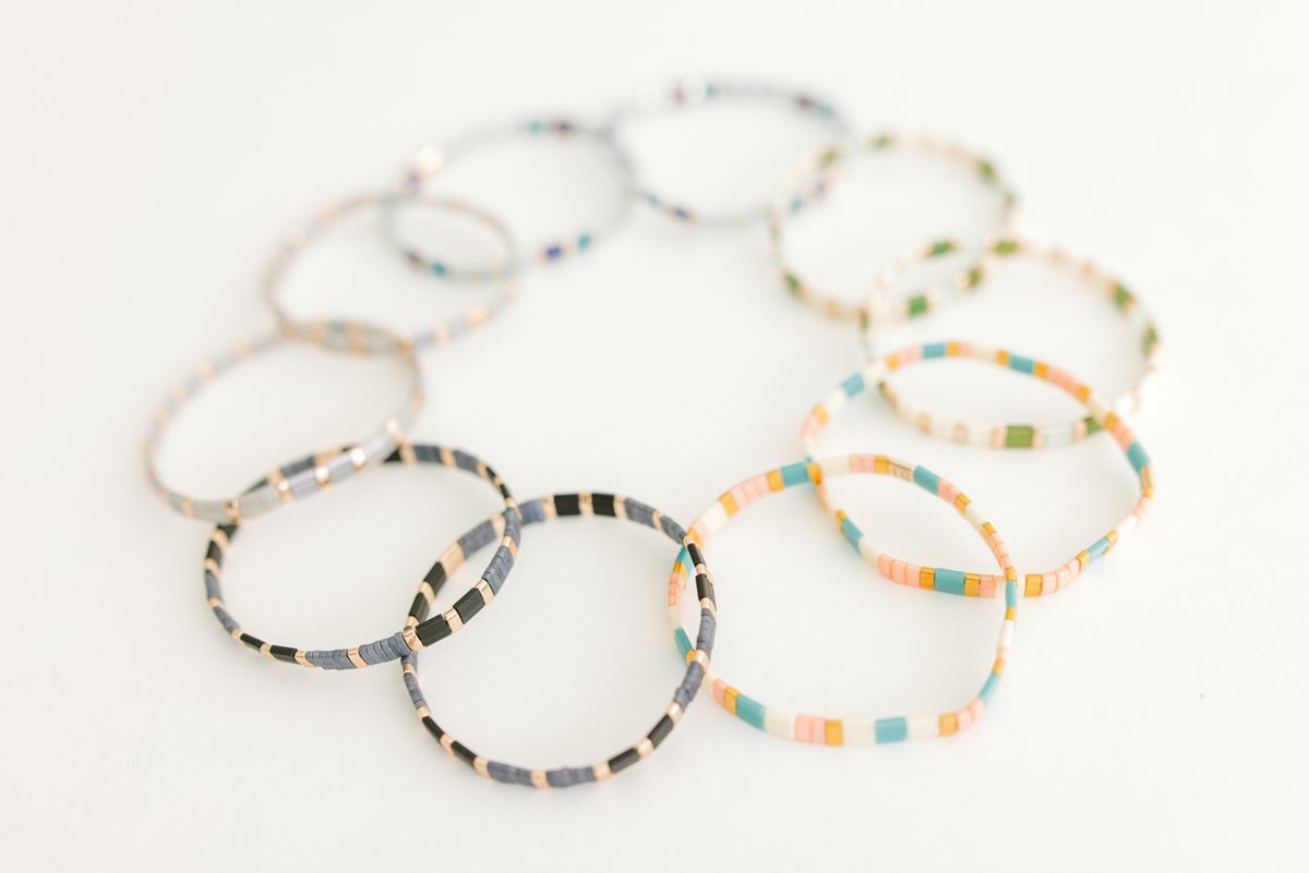 Miyuki Tila Stretch Bracelet - Black & Charcoal