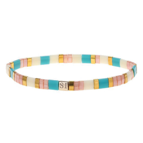 Miyuki Tila Stretch Bracelet - Aqua, Pink, White