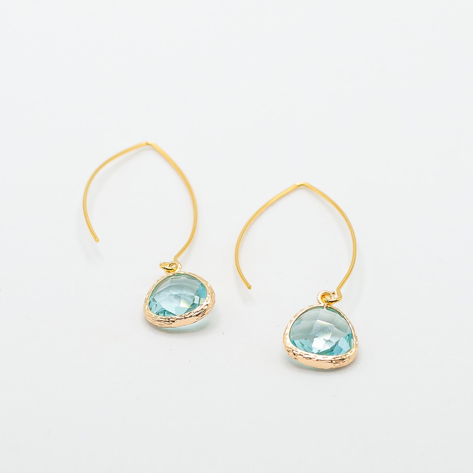 Gold Thread Through Earrings with Gemstone Drop - Aqua