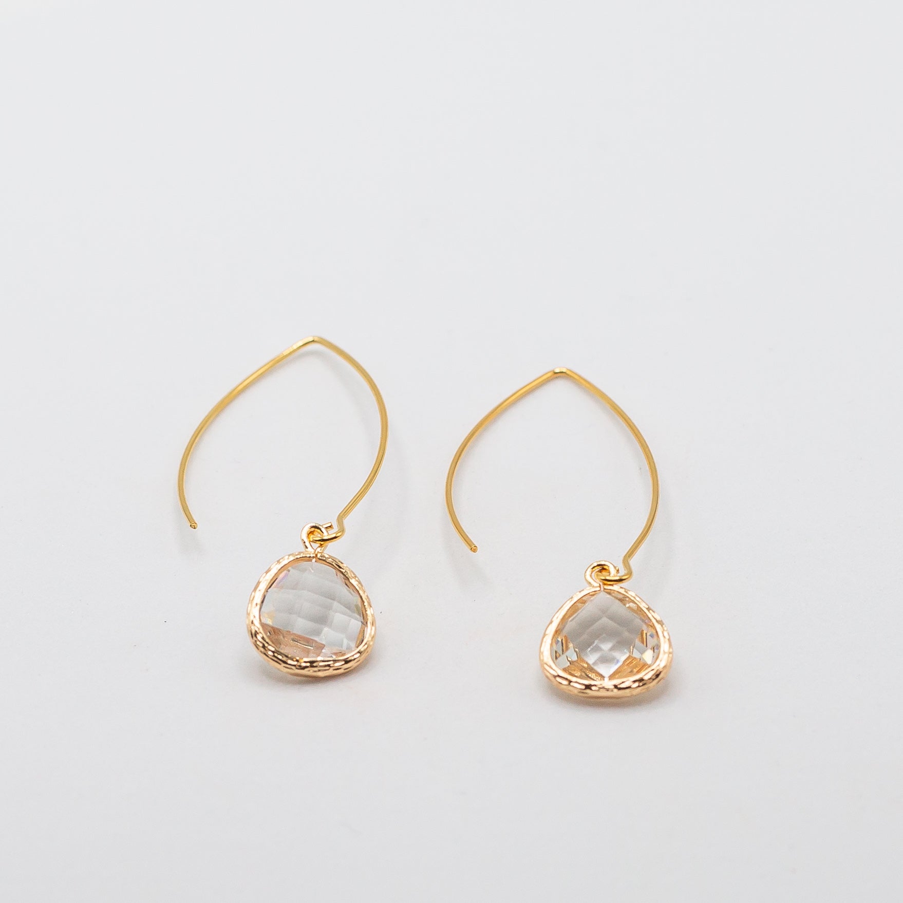 Gold Thread Through Earrings with Gemstone Drop - Clear