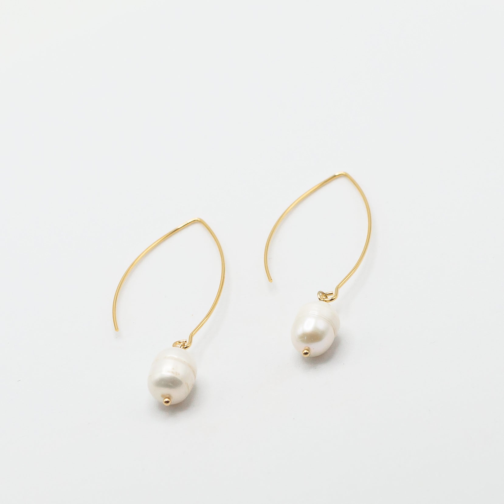 Pearl Drop Thread Through Earrings - Gold with White Pearl
