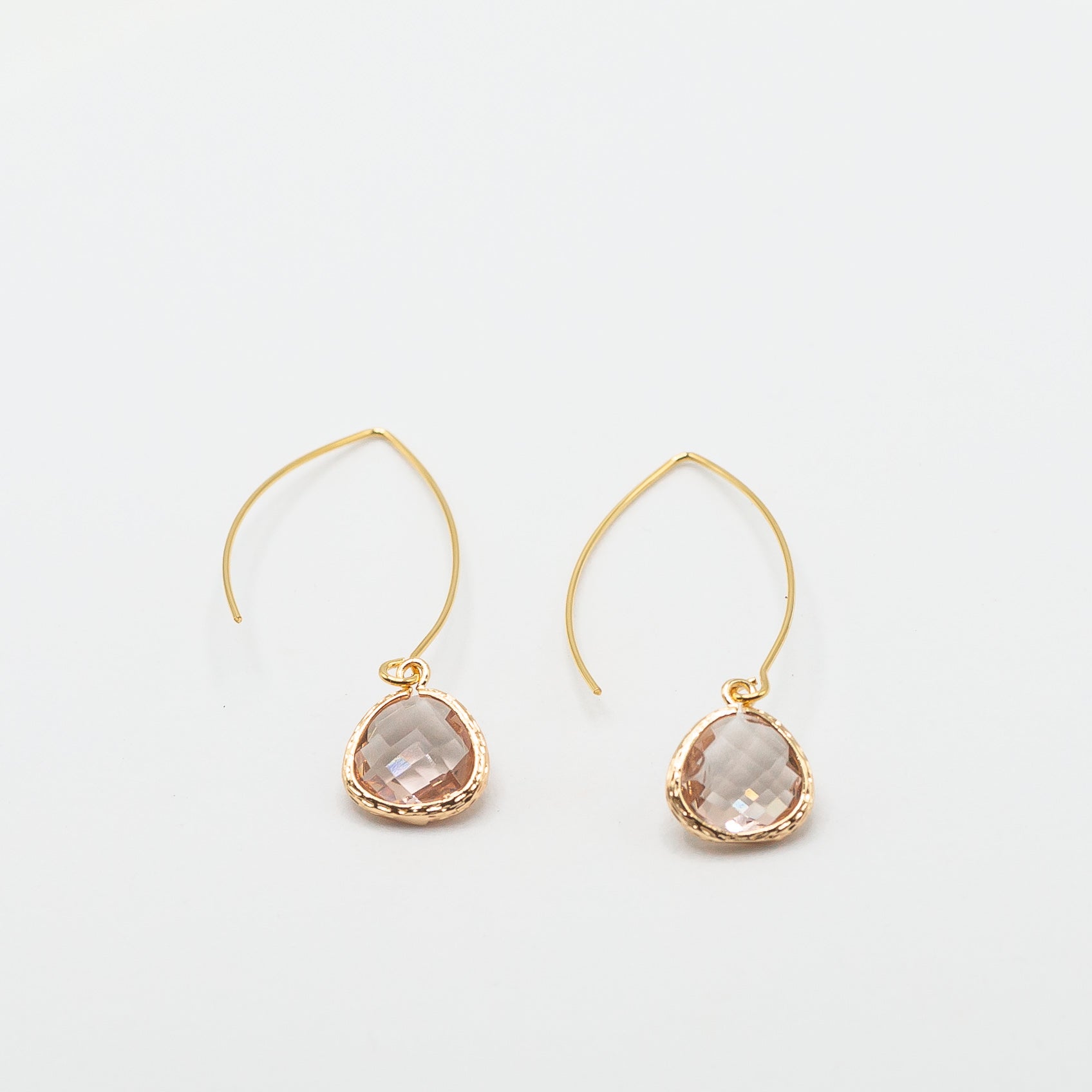 Gold Thread Through Earrings with Gemstone Drop - Peach