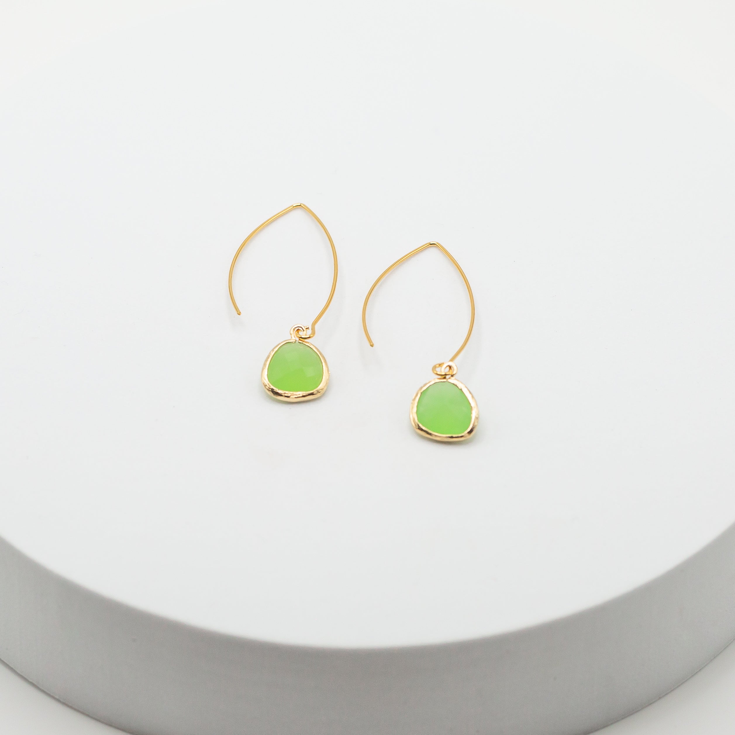 Gold Thread Through Earrings with Gemstone Drop - Peridot Opal