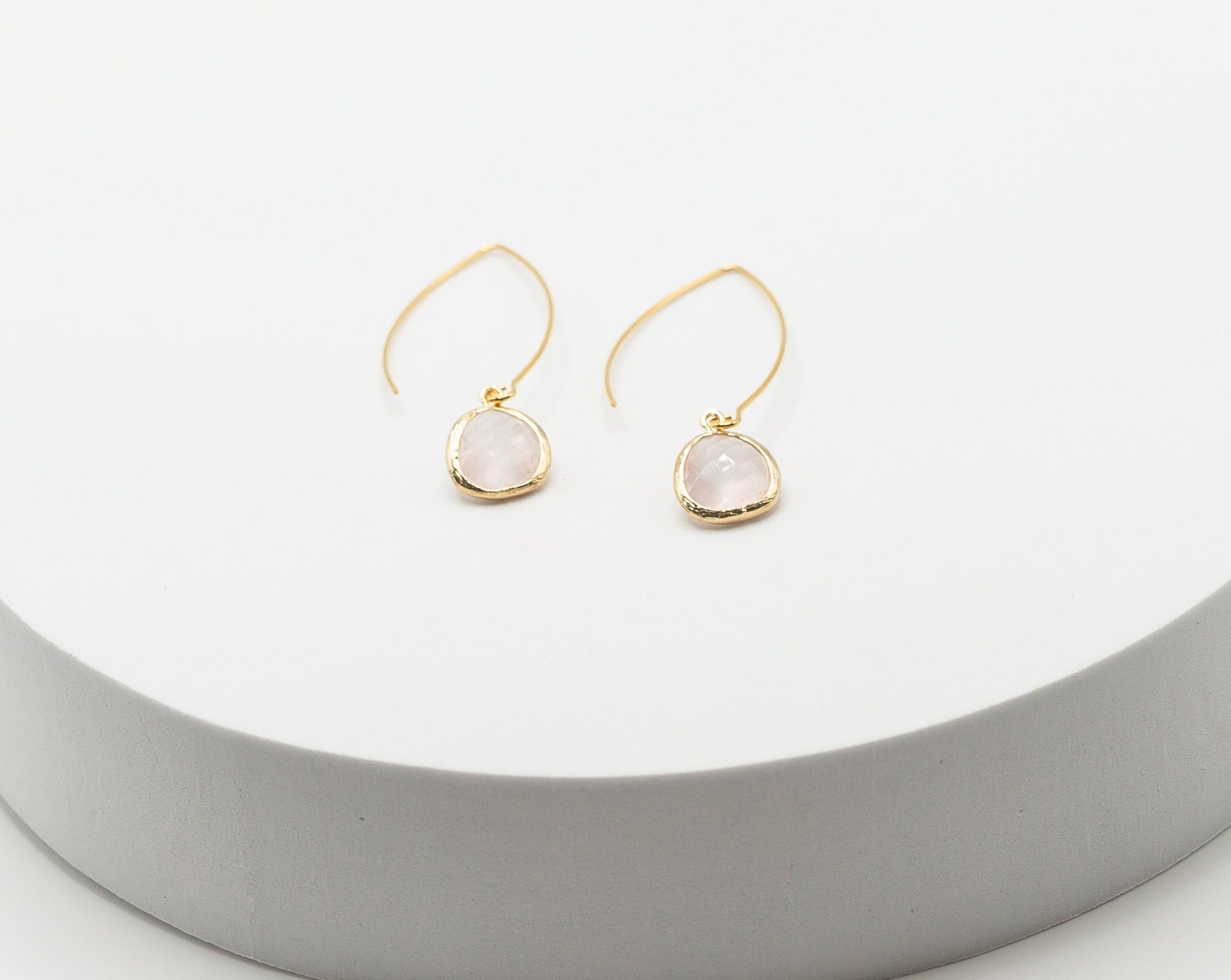 Gold Thread Through Earrings with Gemstone Drop - Rose