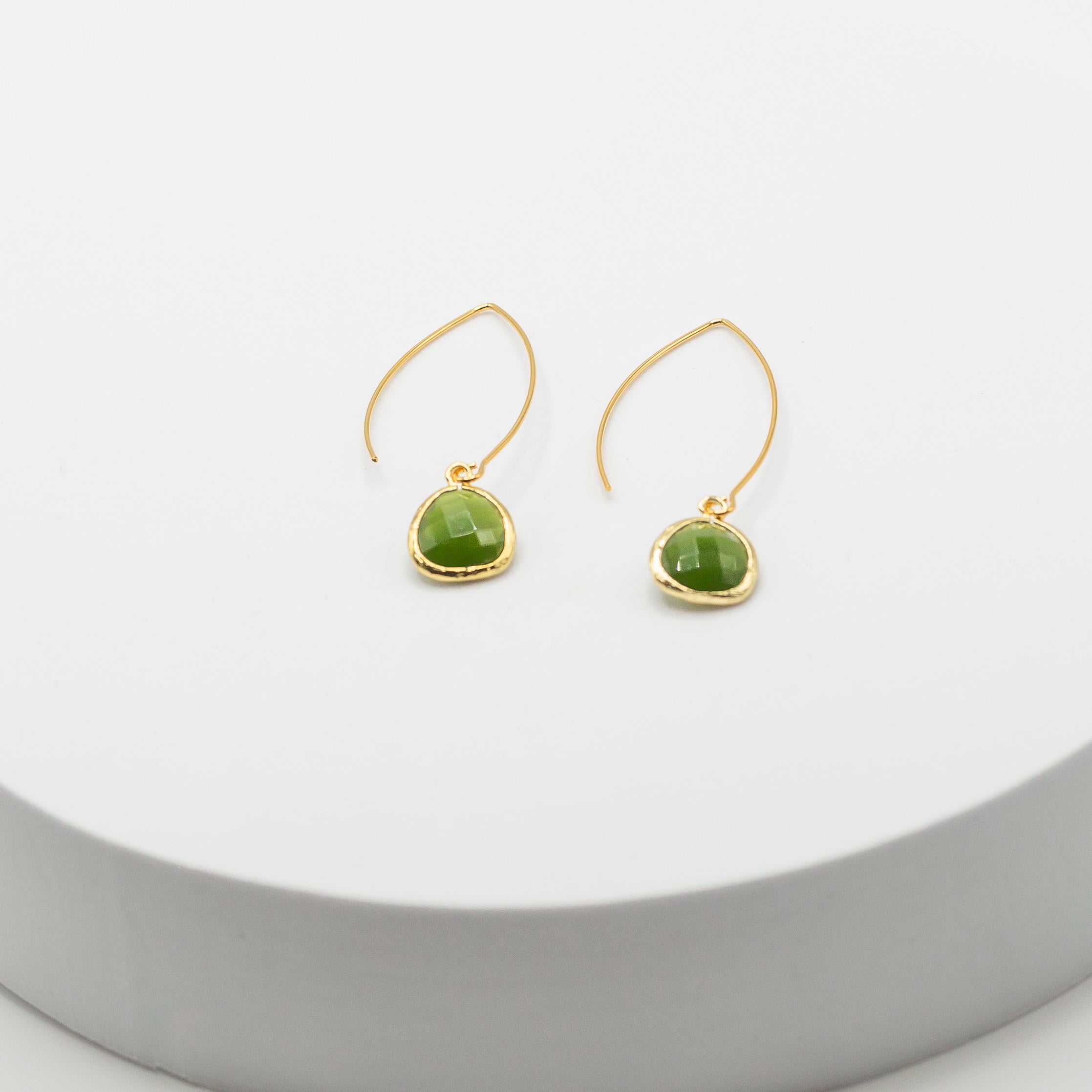 Gold Thread Through Earrings with Gemstone Drop - Sage